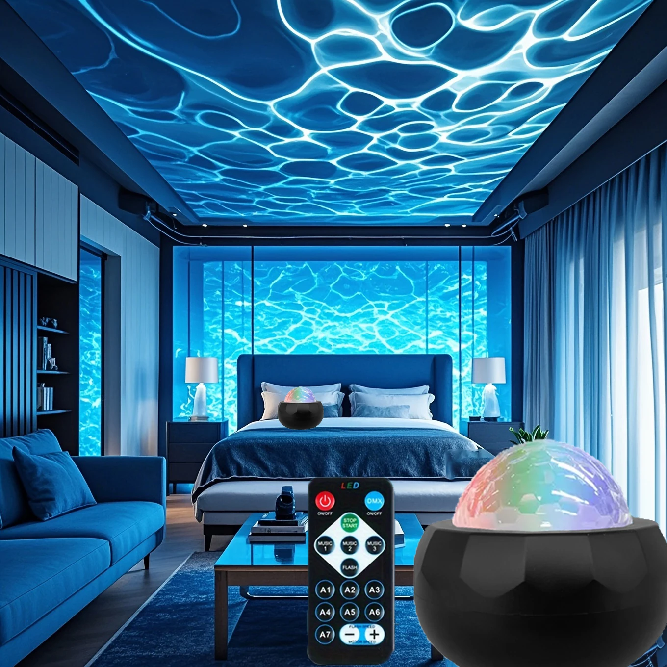 Pop New LED Projector Night Light Starry Sky Atmosphere 7 Modes Remote Ocean Wave Light For Bedroom Decor Baby Lamp Home Kids Gi