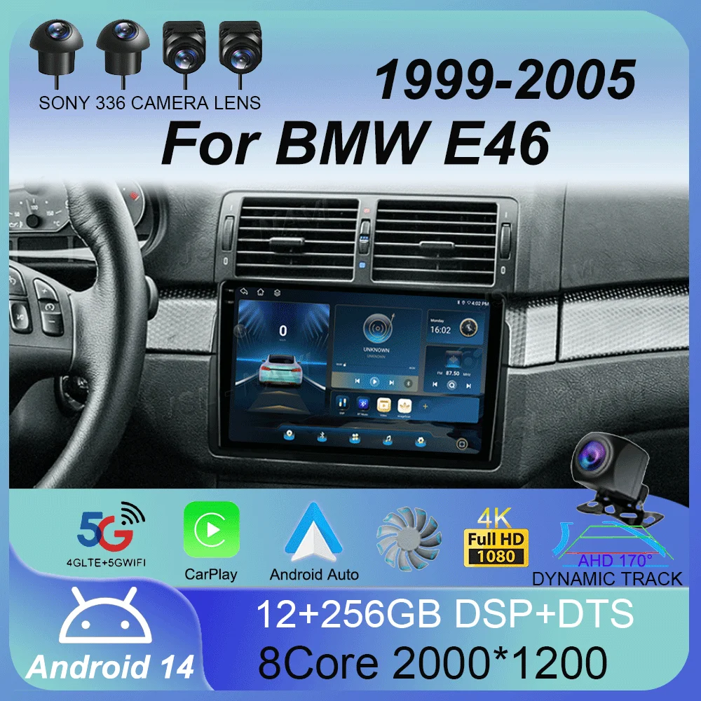 

2din Android 14 для BMW E46 1999-2005, автомобильный радиоприемник Carplay, стереоплеер, авторадио, WIFI, GPS-навигация, FM/RDS