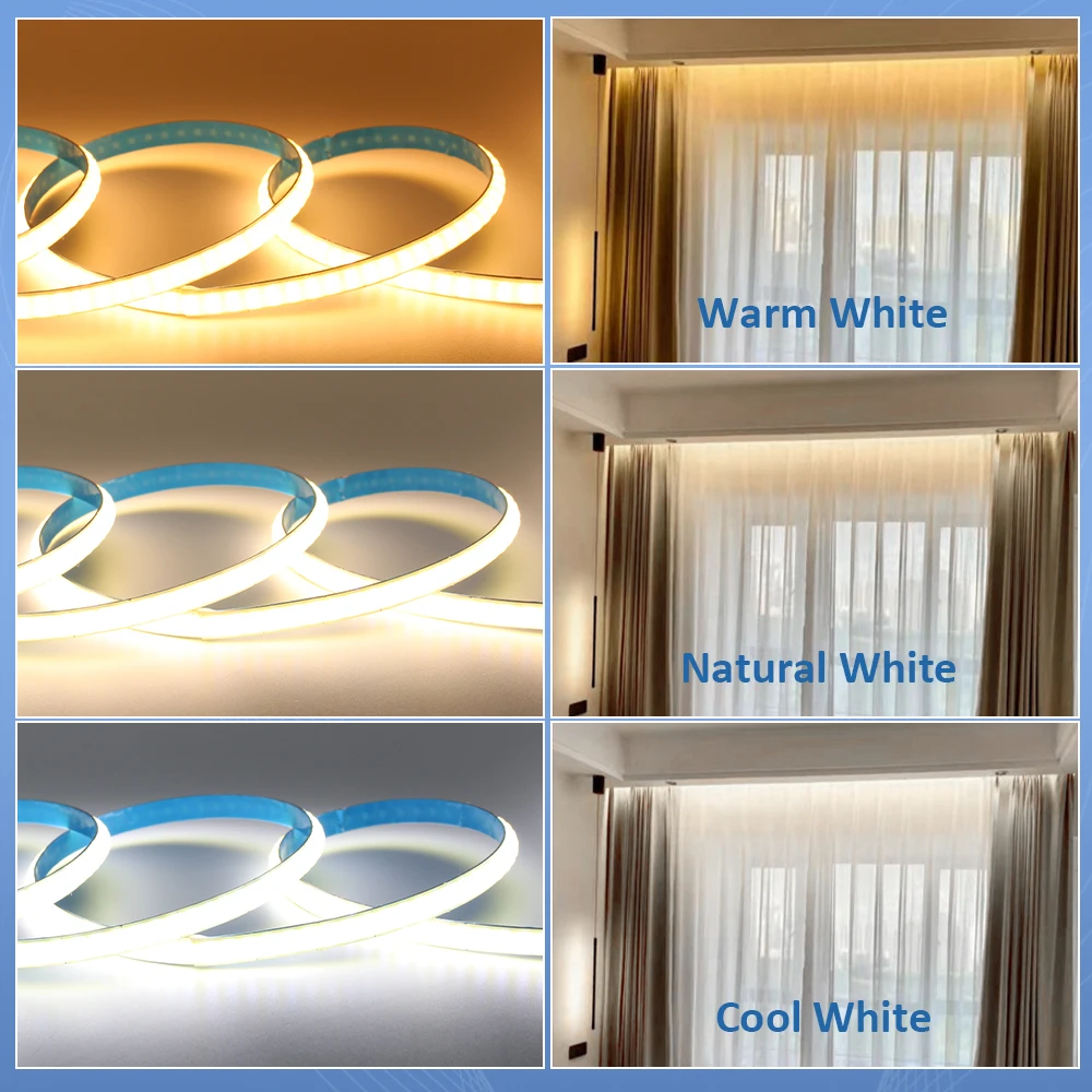 DC12V 24V CCT COB Strip Light 5M White Dimmable Dual Color Temperature Adjustable 600 Leds/M  Flexible Ribbon CW WW LED Lighting