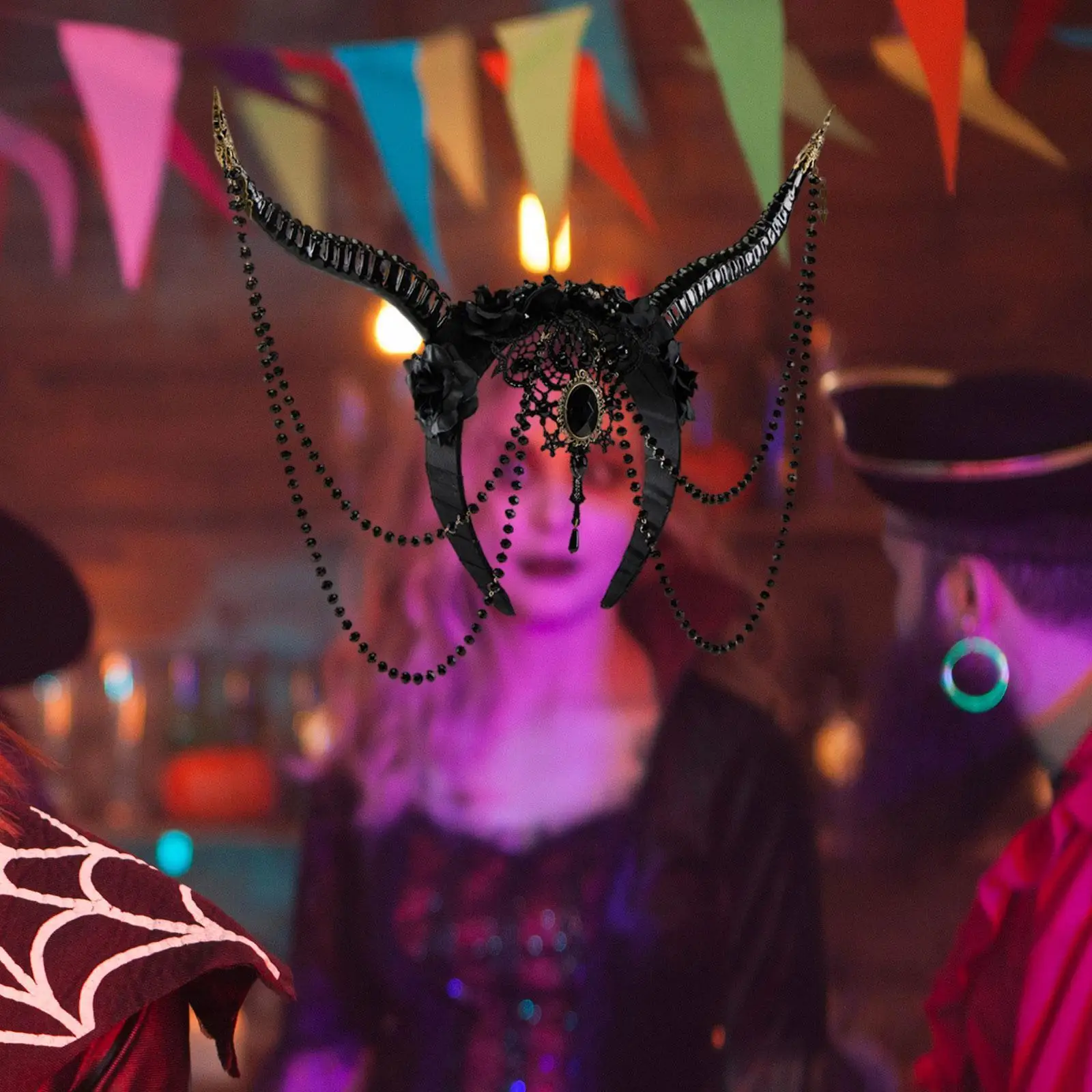 

Женская повязка на голову с дьяволом, готическая повязка для волос для вечеринки, длинные волосы