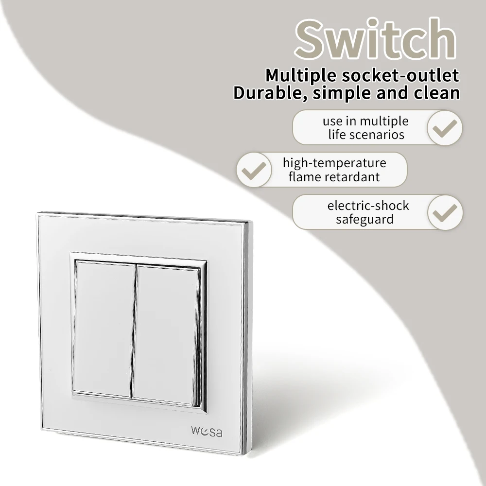White Flame Retardant On/Off EU Standard Wall Rocker Switch 2 Gang 1 Way Classic 250V Acrylic Panel 16A AC Button Light Switch