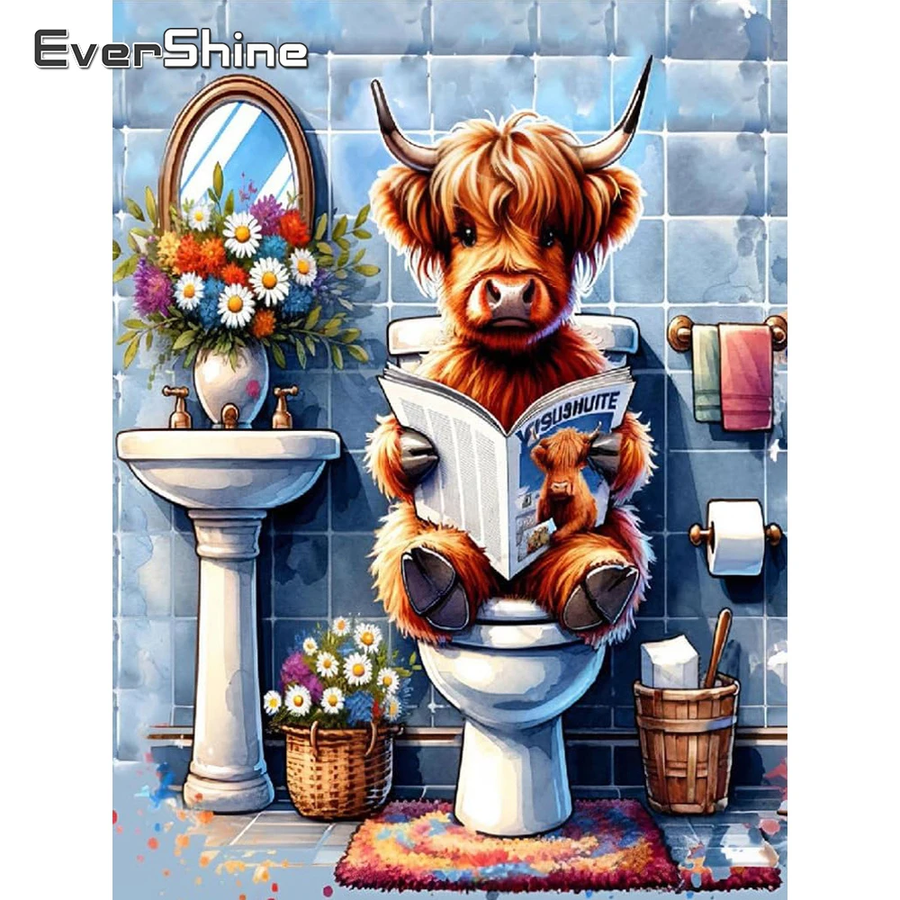 Evershine DIY Diamant Malerei Rinder Tier Neue Kollektion Mosaik Toilette Voll Platz Runde Diamant Stickerei Dekor für Zuhause