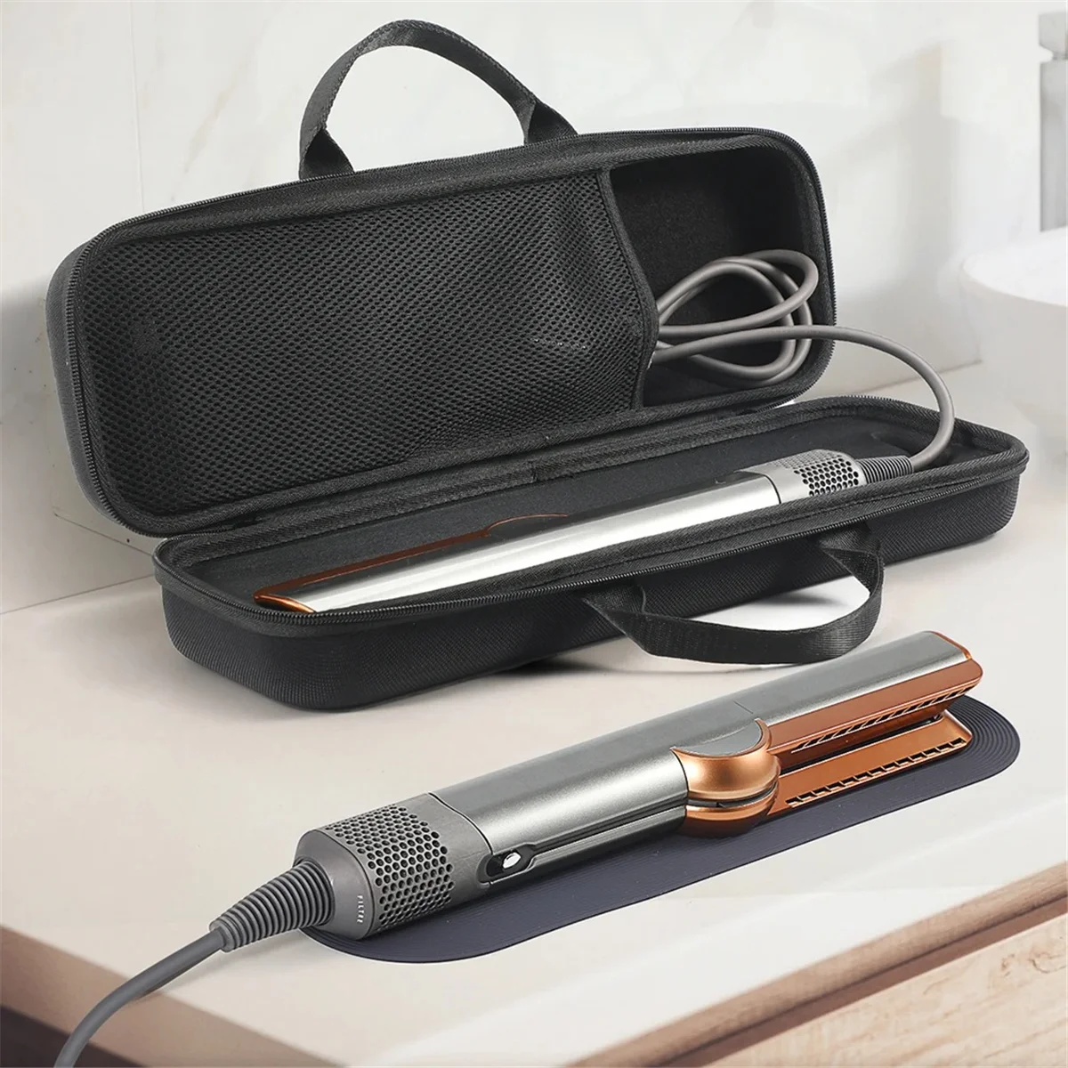 GOB-oFor Dyson Airstrait HT01 กระเป๋าเก็บผม Straightener Hard Carring Case กันน้ํา Anti-Scratch สีดํา