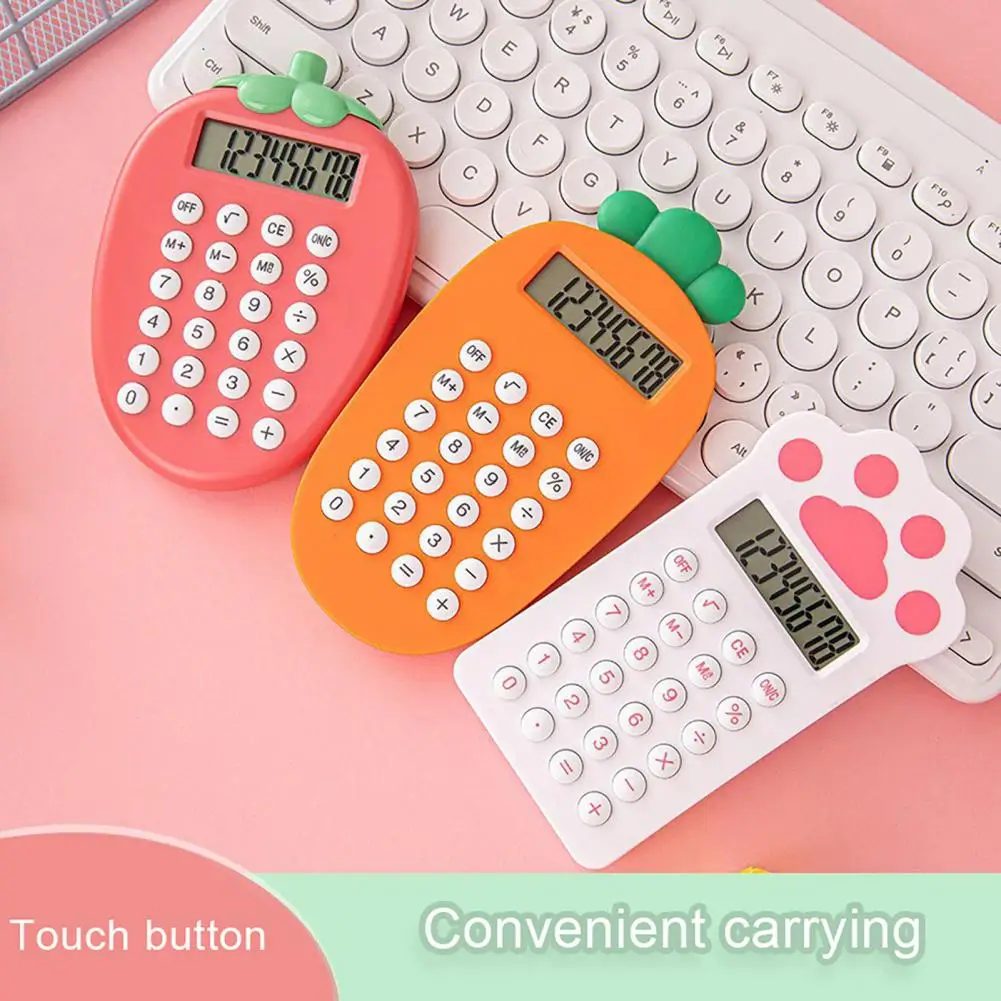 Strawberry Design Calculator Calculator Mini Compact Compact Cartoon Carrot Strawberry Cat Paw Shape Mini Calculator for School
