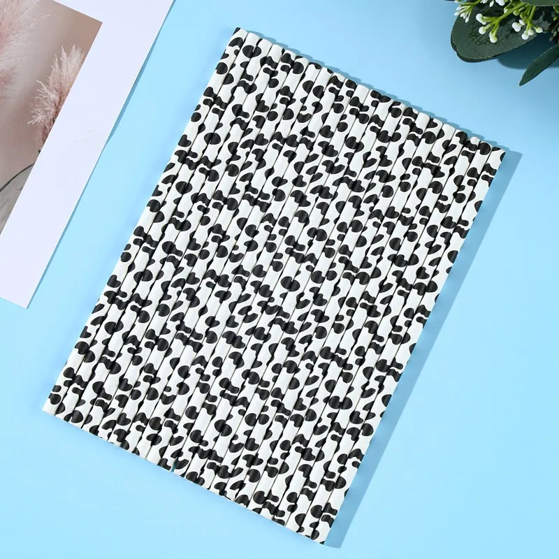 25pcs Black White Cow Pattern Paper Drinking Straw Jungle Farm Theme Party Decor Straws Kids Craft Cow Milk Juice Supplies