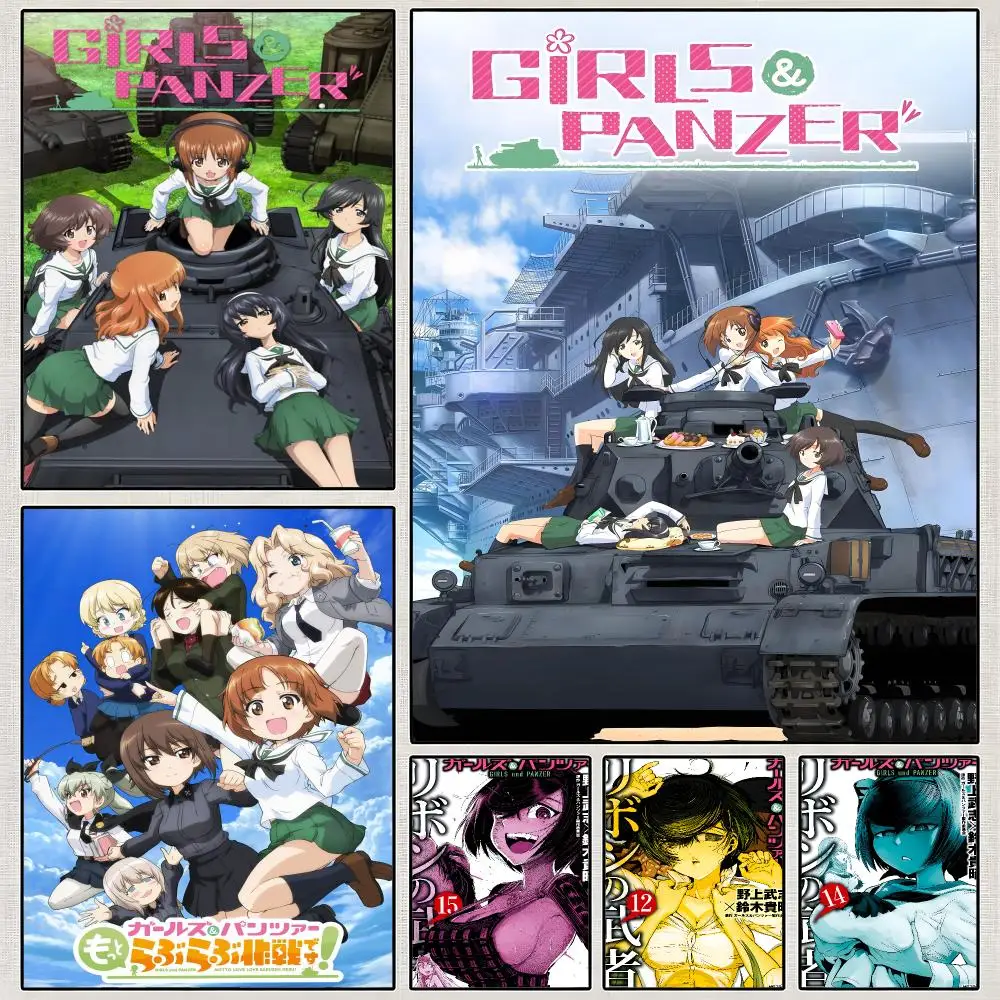 Anime Girls Und Panzer Tank School Team Poster PP Wall Art Print Removable Water-Resistant Home Decor for Bedroom Apartment Gift