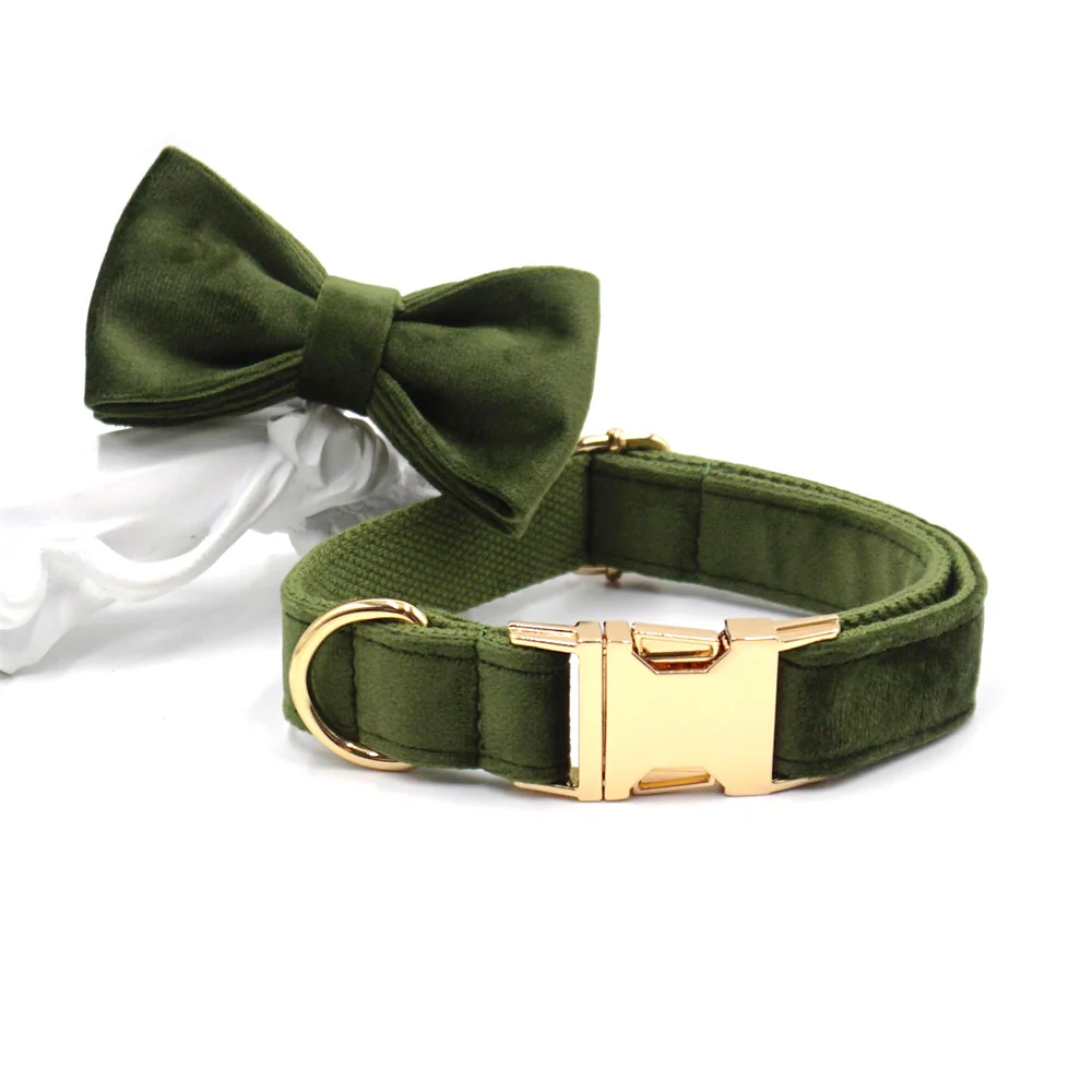 Vintage Green Velvet Custom Collars for Cat Dogs Soft Adjustable Collar and Leash Set Puppy Harness with Engraving Cat Necklace