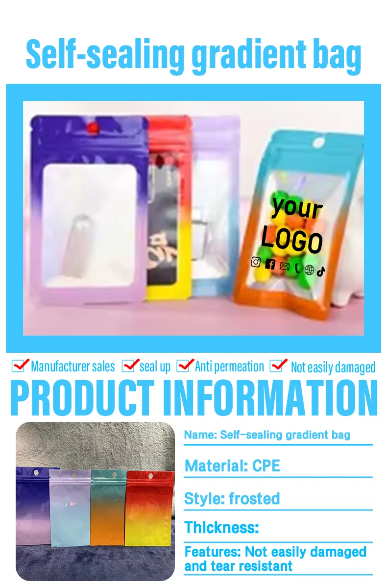 100 Stück Laserfarbene Ziplock-Beutel mit Aluminiumfolienfenster, Kosmetik-Siegelbeutel, Plastikbeutel für Ohrringe und Schmuck, mit individuellem Logo – Detail 1