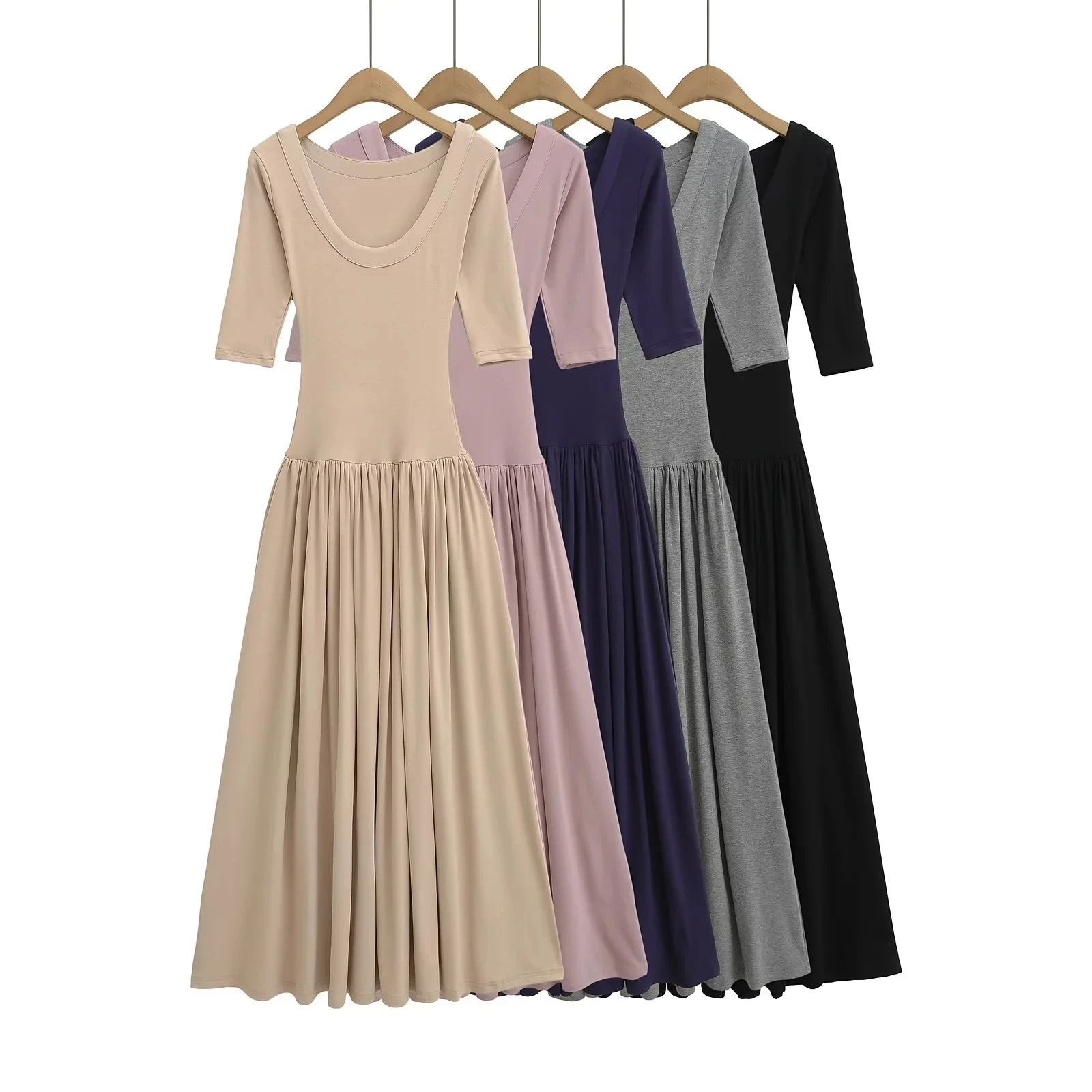 

Pure Desire Ballet Sle U-Ne Midi Dr Slimming A-Line Skirt Long Dr Versatile High Waist Pleated Slim Fit Casual Wear