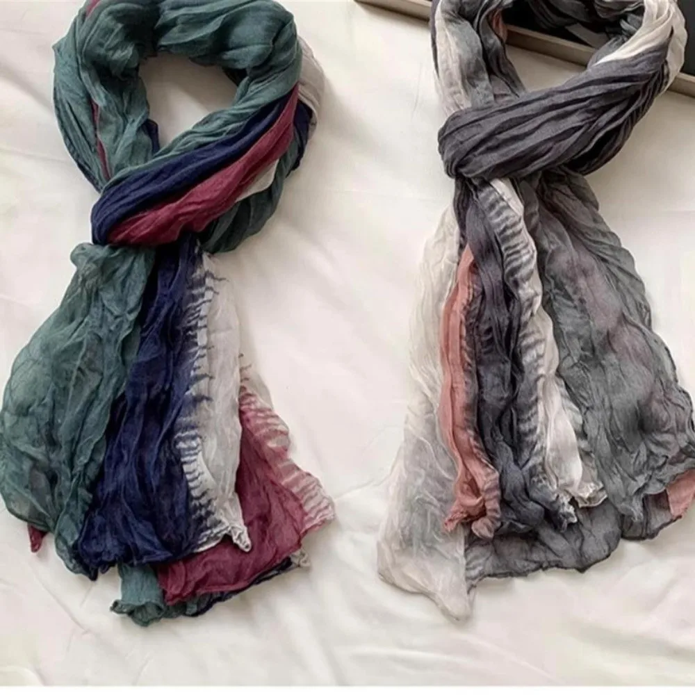 Nieuwe Vintage Gradiënt Sjaal Wasteland Stijl Veelzijdige Lange Geplooide Sjaal Lichtgewicht Ademende Wrap Hijab voor Herfst Winter
