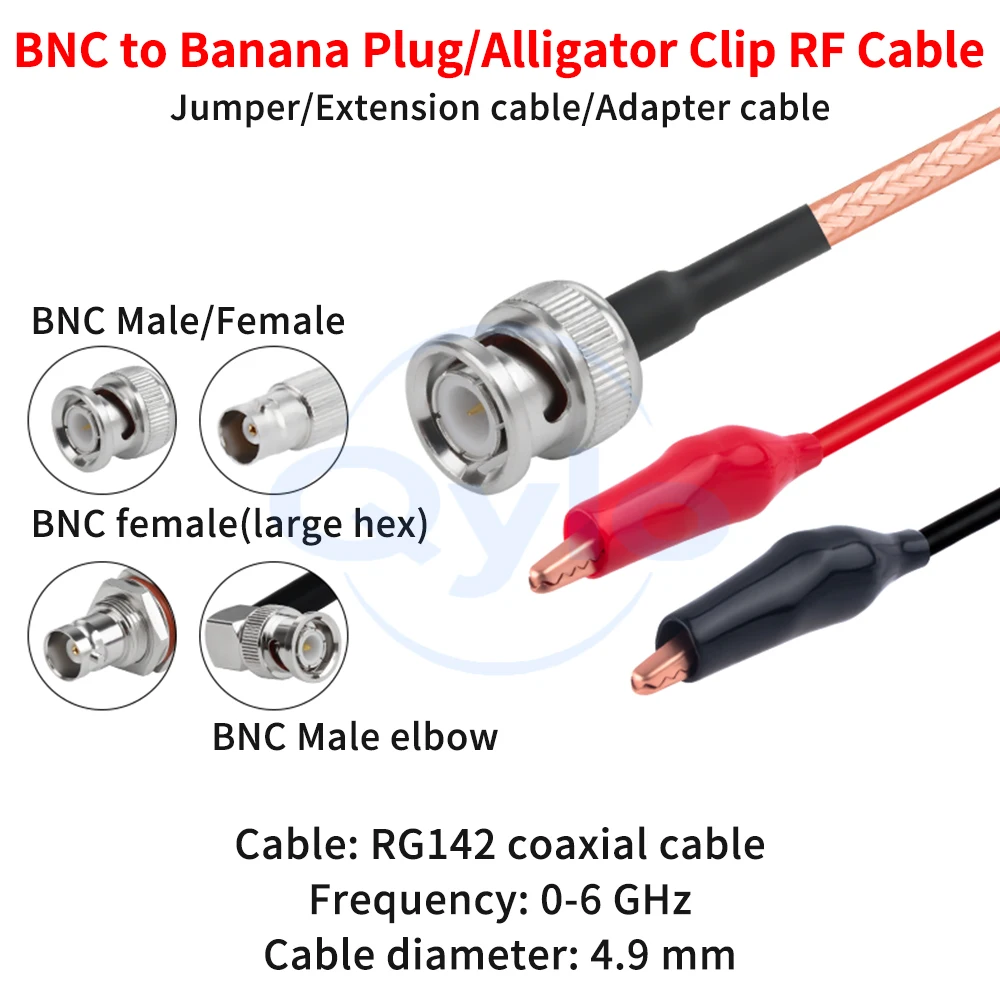 BNC Male to Female to Banana Plug/Alligator Clip Adapter Cable RG142 Silver-Plated Double-Shielded RF Cable BNC-JK (1 pcs)