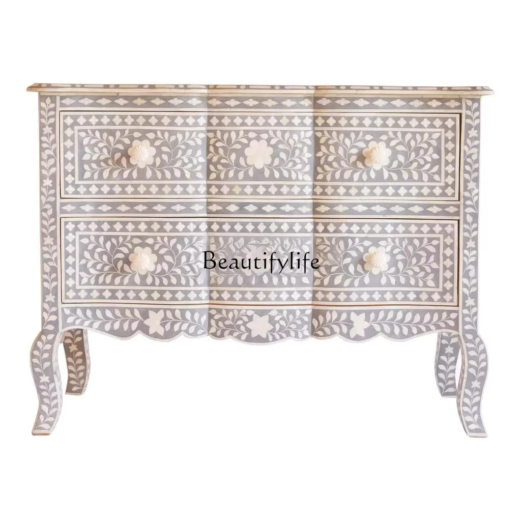 

Retro old solid wood home hand-painted entrance cabinet American light luxury modern simple decorative chest cabinet