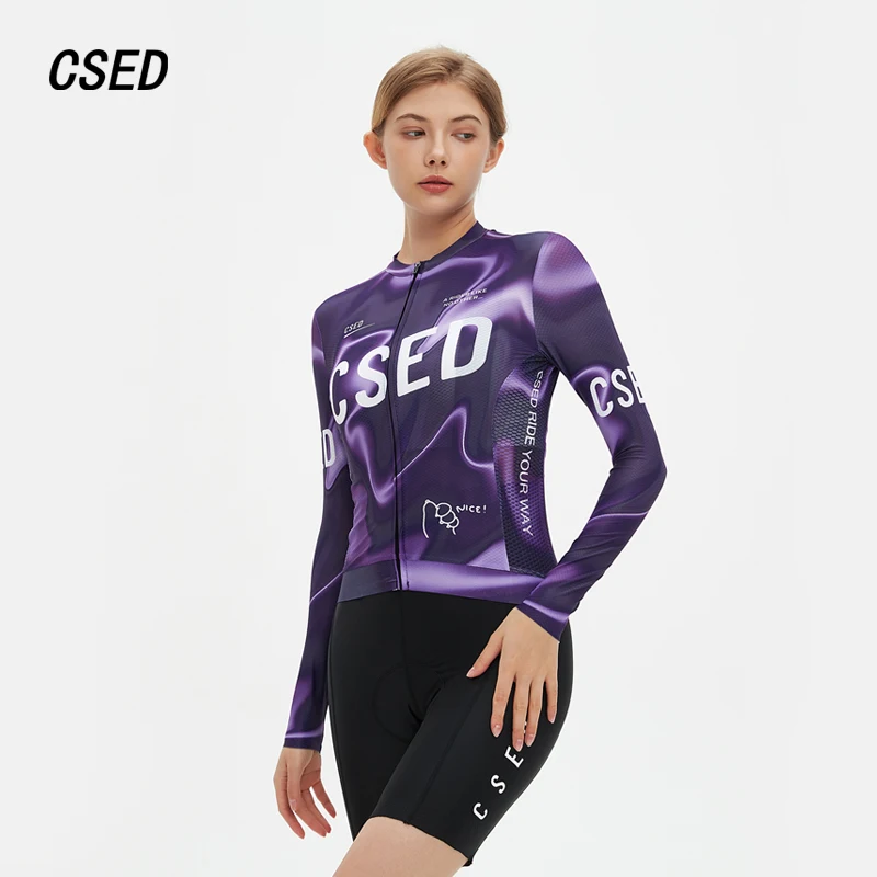 

Женская велосипедная майка CSED с длинным рукавом: дышащая, быстросохнущая, облегающая одежда для велоспорта