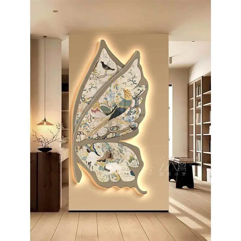 Mid ancient style butterfly entrance decoration painting, facing the door, hanging painting, retro new Chinese style mural lamp