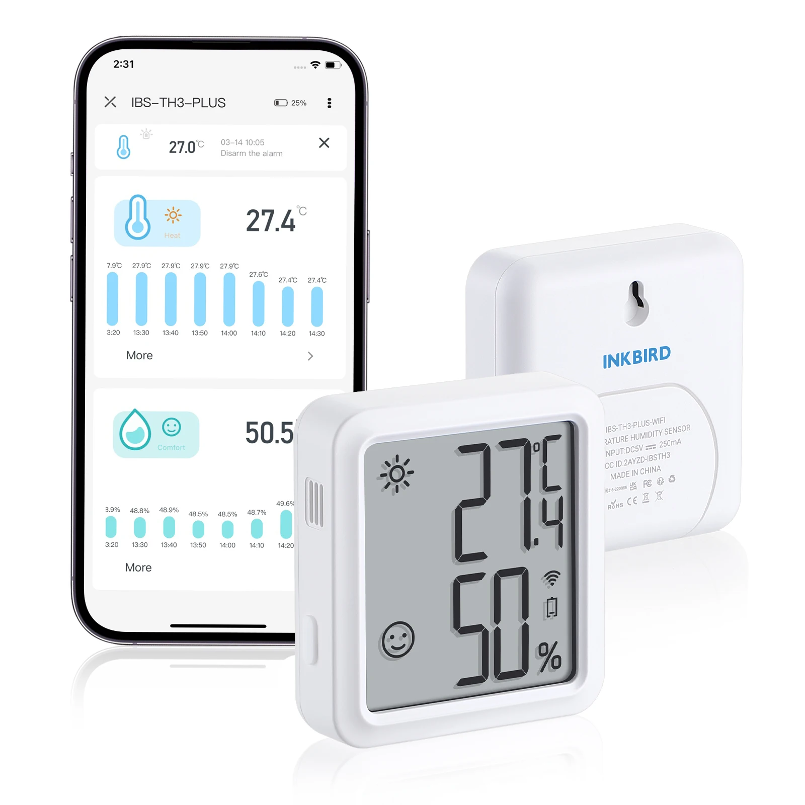 Inkbird-lcd Termômetro Digital e Higrômetro Sensor de Temperatura e Umidade Wi-fi Medidor Estação Meteorológica para Casa Ibs-th3 Plus