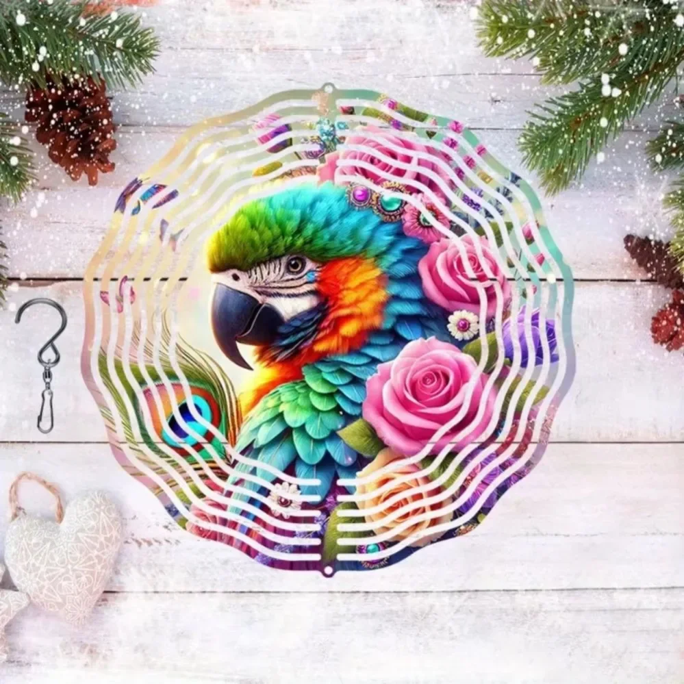 

Iron Wind Chime for Windowsill，Vibrant Metal Parrot Wind Chime With Mandala Floral Design For Outdoor Garden Decor Holiday Gift