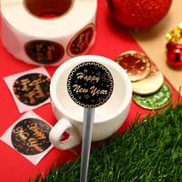 100pcs Happy New Year Stickers 8 Designs 1inch Round Black Gold Labels Stickers for Christmas Gift Cards Envelopes Boxes - Image 3