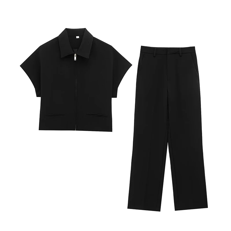 

RAFZNB Mid Waist Straight Pants Sets For Women 2 Pieces Fashion Short Coats Women's Suit Two Piece Set Women Outfit