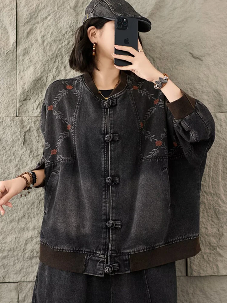 Amax LuluE 2025, chinesische Herbstmäntel, Damenmode, lockere Freizeit, bedruckte Jeansjacken, Damen, klassische Vintage-Blumen-Oberbekleidung