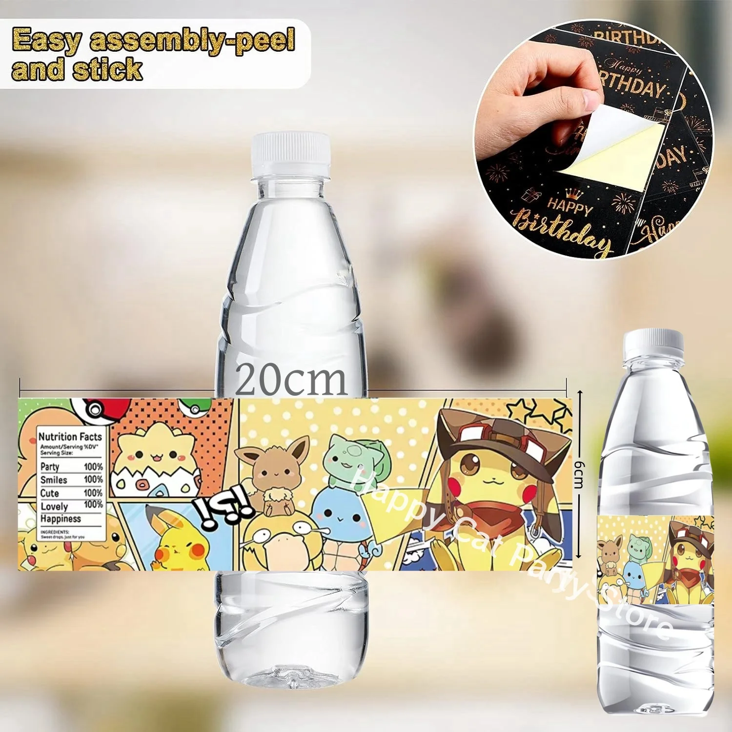 Pokemon Water Bottle Label Birthday Decor Pikachu Candy Wrapper Stickers DIY Bottle Water Cups Kids Favors Gifts Party Supplies