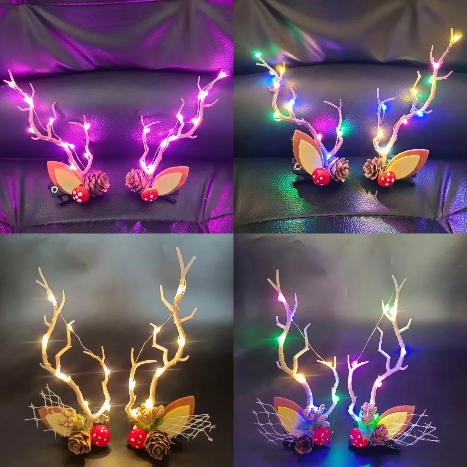 10 Pairs LED Light Hair Clips Reindeer Antlers Xmas Hairpins Headdress For Party Kids Adult Wedding Festival Replacement Set