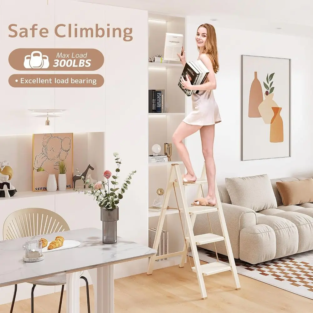 4 Step Ladder Folding Step Stool with Wide Anti-Slip Pedal, 330LBS Capacity, Lightweight Portable Stepladder for Home and Kitche