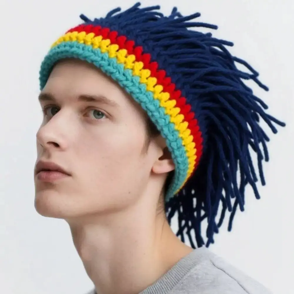 

Creative Warm Reggae Dreadlocks Knitted Hat Synthetic Hair Thick Dreadlocks Wig Handmade Stretchy Beanie Men