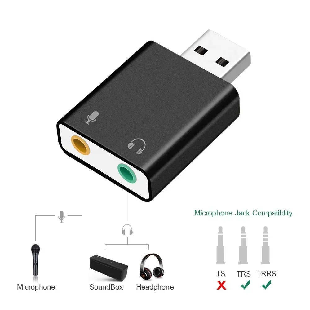 USB Sound Card Audio Interface Headphone Adapter External Sound Card Soundcard for Mic Speaker Laptop Computer
