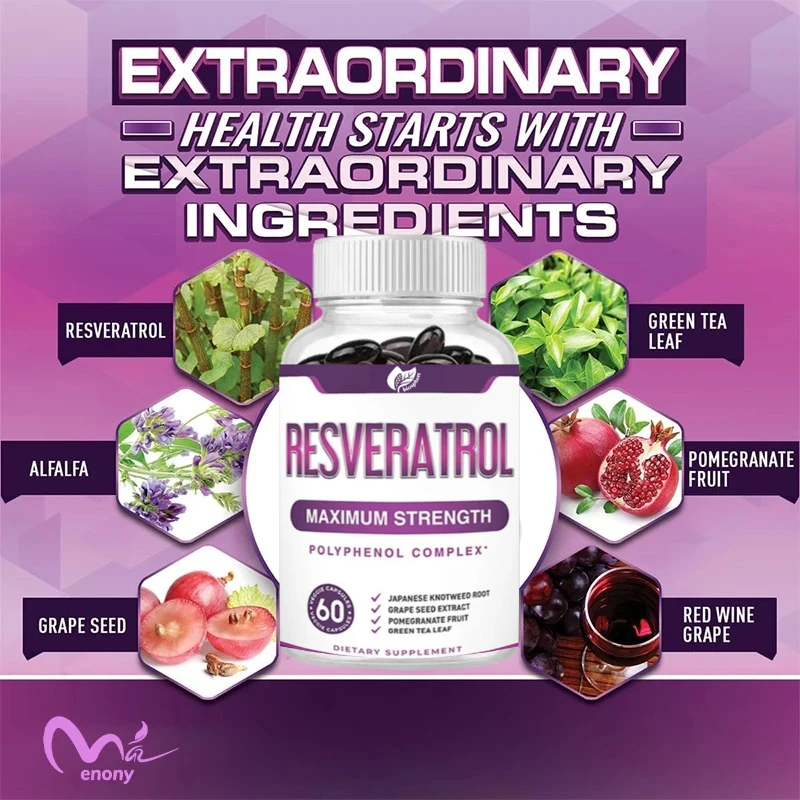 

Высокоэффективный трансревертрол 1500 мг Полифенолы 60 капсул в бутылке поддерживает жизненную силу и общую здоровье