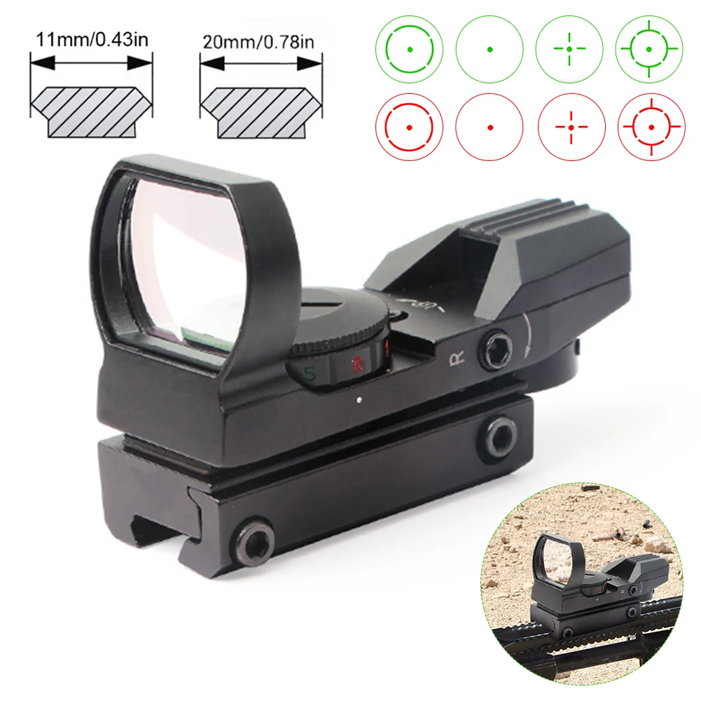 

Red Dot Sight Reflex Collimator Sights Military Hunting Optics 4 Reticle Red/Green Dot Scope 11mm/20mm Rail Mount