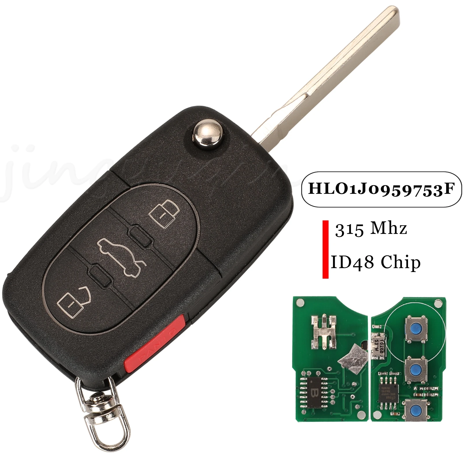 Jingyuqin 5pcs For VW Beetle Golf 2000-2001 4 Buttons Smart Car Key Fob 315Mhz ID48 Chip FCCID: HLO1J0959753F  Replacement