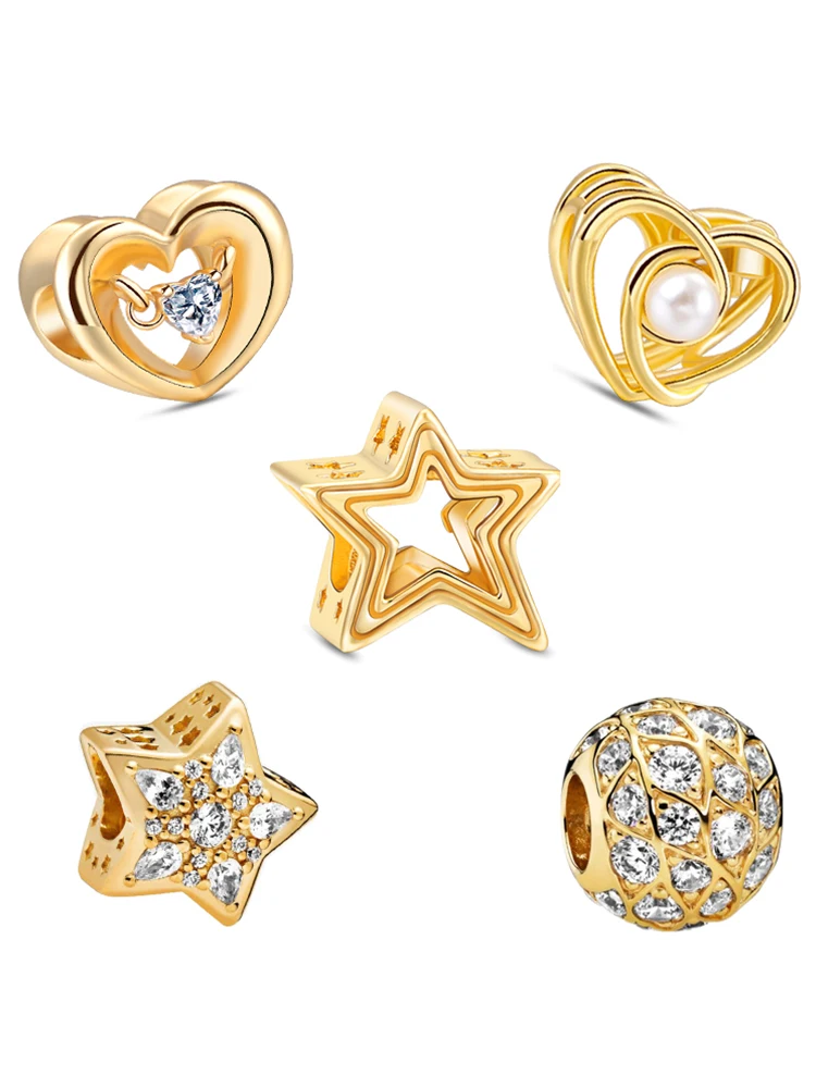 

Gold Sparkling Star Firefly Dreamcatcher Butterfly Robot Heart Charm Bead Fit Original 925 Silver Bracelet DIY Women Jewelry