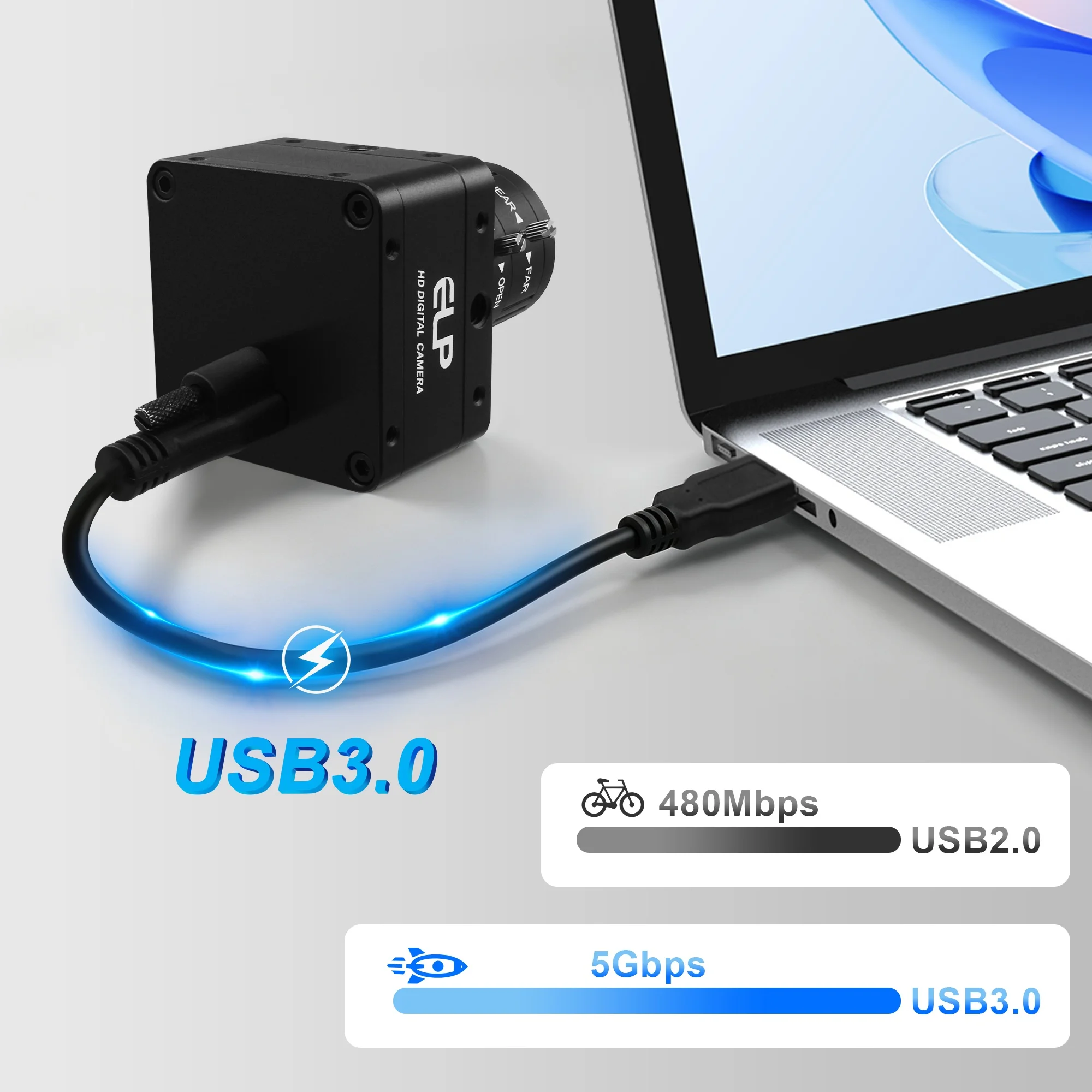 ELP USB3.0 1200P Global Shutter Camera, 120FPS High Speed 3.6-10mm Lens 3X CS Varifocal Webcam for Motion Capture,Plug and Play