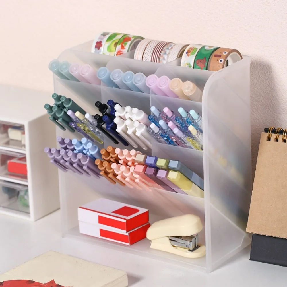 Hoge kwaliteit 9-compartimenten potlooddisplayhouder Verticale schuine invoegtype Penhouder Briefpapierhouder Bureau