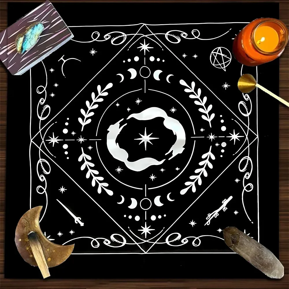VIKAMA Rose Moon Phase Floral Witchy Tarot Tablecloth Mystical Occult Altar Cloth Divination Mat Washable Gift for Women