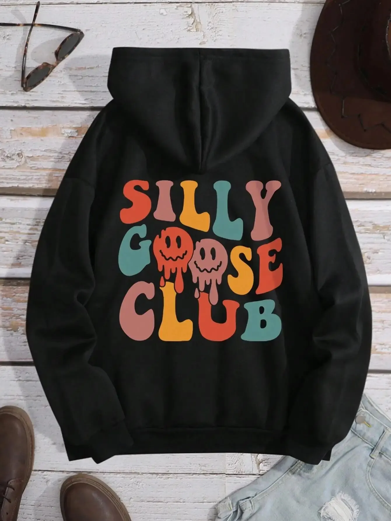 Silly Goose Club Letter Graphic Hoody Female Vintage Crewneck Sweatshirt Autumn Oversize Hooded Comfortable Women Streetwear