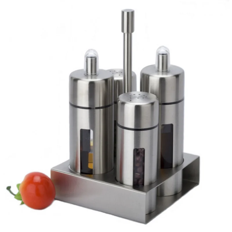 304Stainless Steel Condiment Bottle Seasoning Box Dining Table 4 PCs Set Seasoning Bottle Pepper Salt Jar Vinegar Bottle Soy Sau