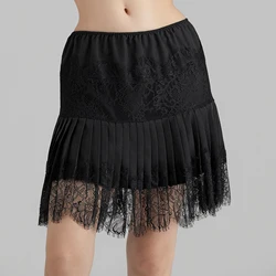 Combhasaki Womens Y2K Vintage Chic Floral Lace Patchwork Elastic Low Waist Aesthetic Short Mini Pleated A-Line Skirts Streetwear