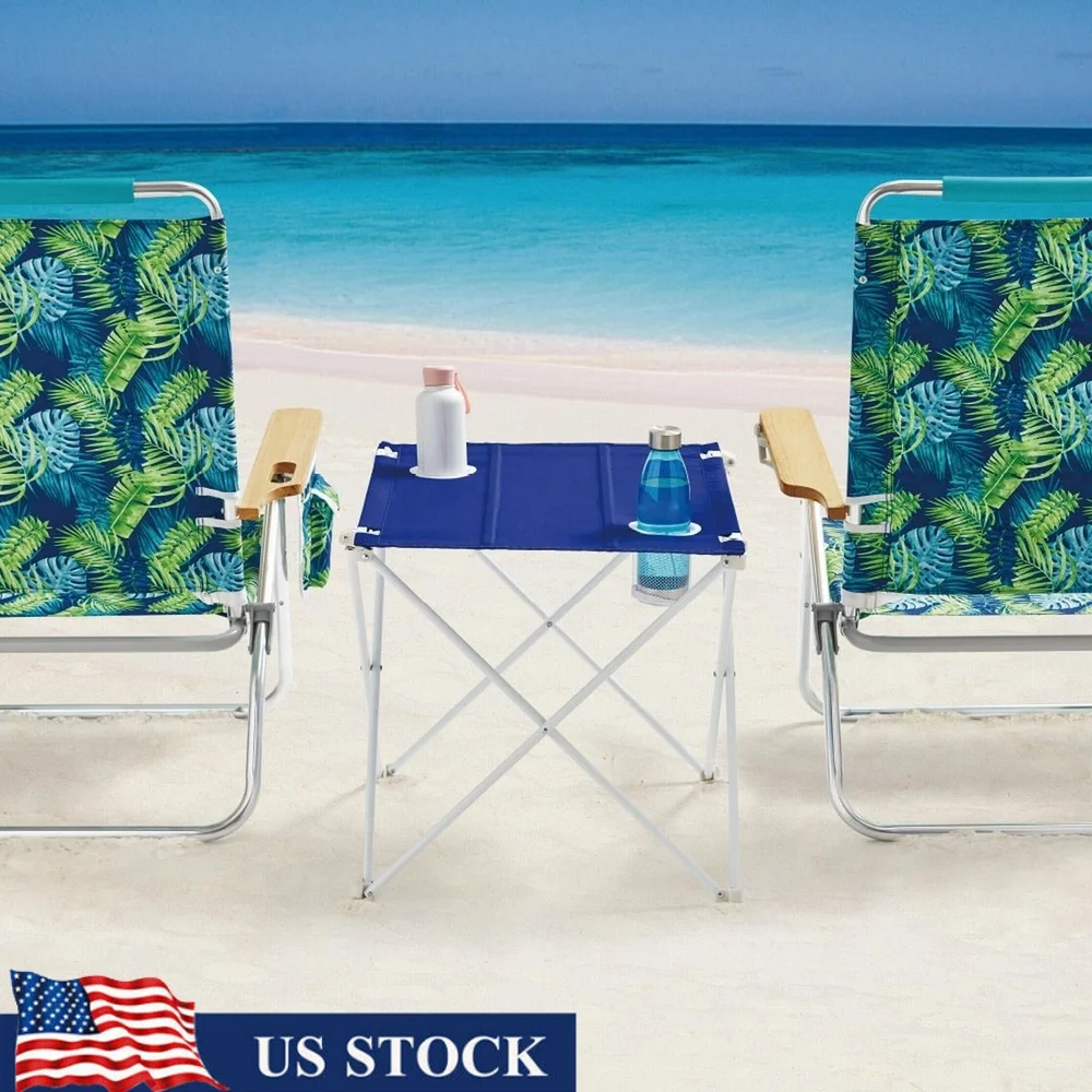 

Portable Folding Beach Table with Rust Resistant Steel Frame Weather Resistant Fabric Top and 2 Mesh Cup Holders Ideal Camping
