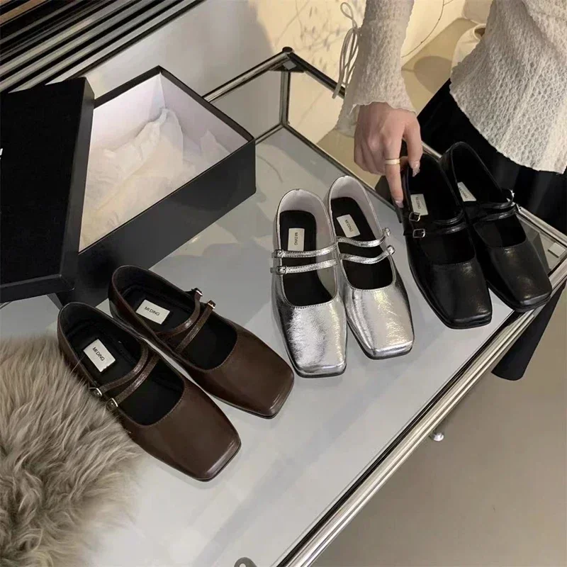 

Квадратный носок, удобные повседневные и универсальные туфли на плоской подошве для весны и лета, элегантные и модные женские туфли в ретро-стиле.