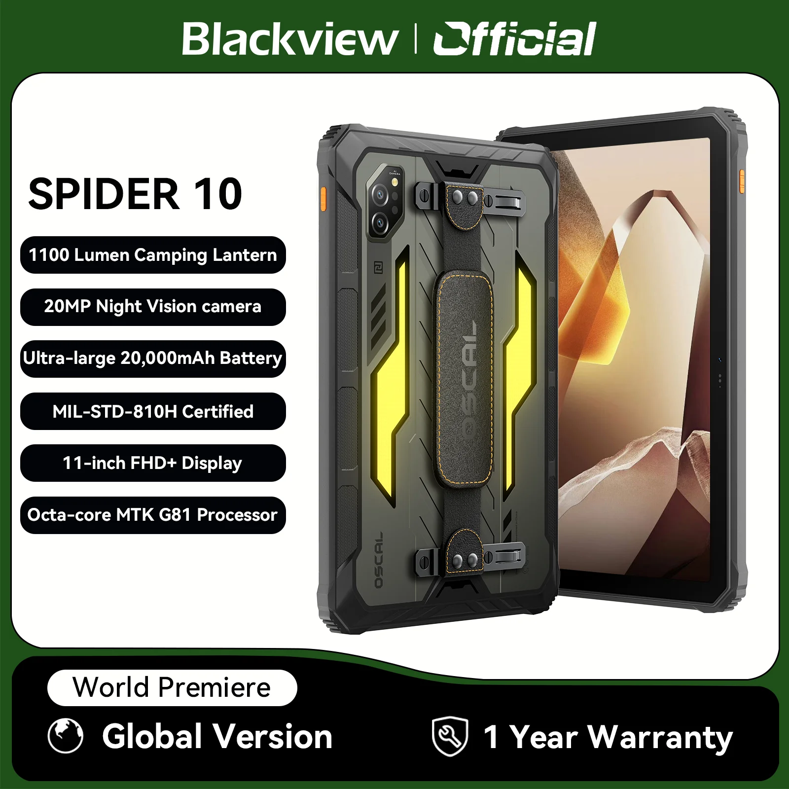 Blackview OSCAL SPIDER 10 Rugged Pad,11'' FHD+IPS 60Hz Display  8GB 256GB 20000mAh, MediaTek Dimensity G81, Android 15 Tablet