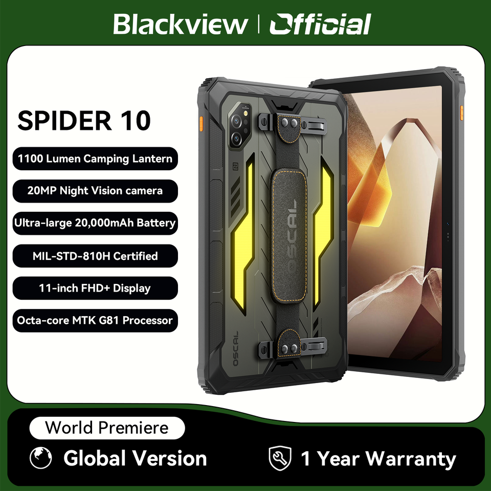  Blackview OSCAL SPIDER 10 Rugged Pad,11'' FHD+IPS 60Hz Display  8GB 256GB 20000mAh, MediaTek Dimensity G81, Android 15 Tablet 