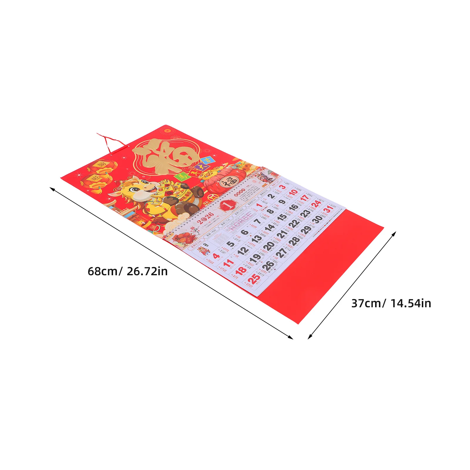 تقويم السنة الصينية لعام 2026 تقويم جداري معلق قمري تقليدي تصميم الحظ الشهري ديكور منزلي للمكتب