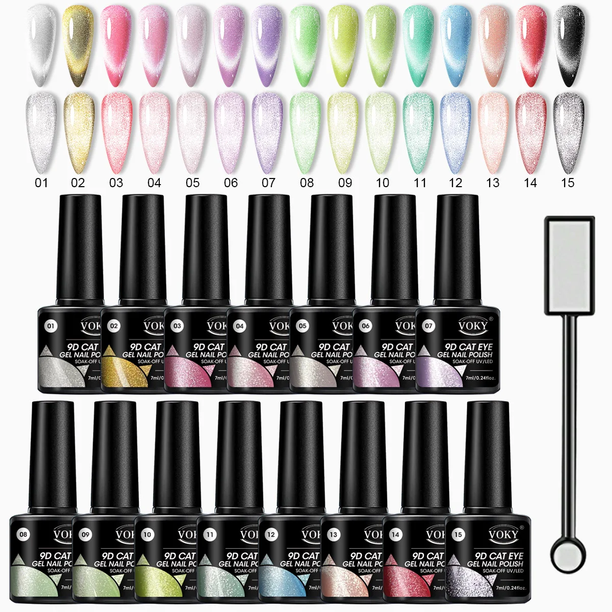 

VOKY 7PCS 7ML Crystal Stone Cat Eye Gel Holographic Glitter Translucent nail polish with Magnet Salon DIY, gift for ladies