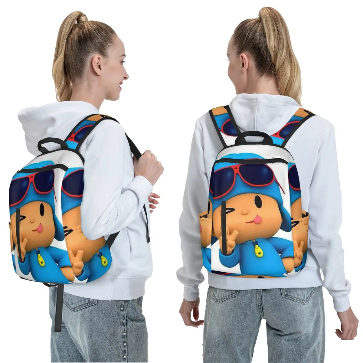 Blue Pocoyo Kids Cartoon Backpack Daypack Large Capacity Children BookBag School Bag Shoulder Bags for Men Women