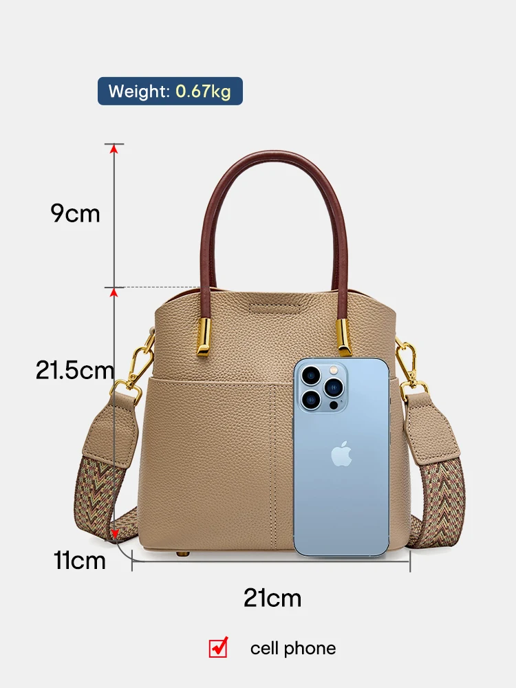 Zency Genuine Leather Top Quality Bucket Bag for Women Versatile Handbag Leather Tote Bag Green Crossbody Shopper Bags