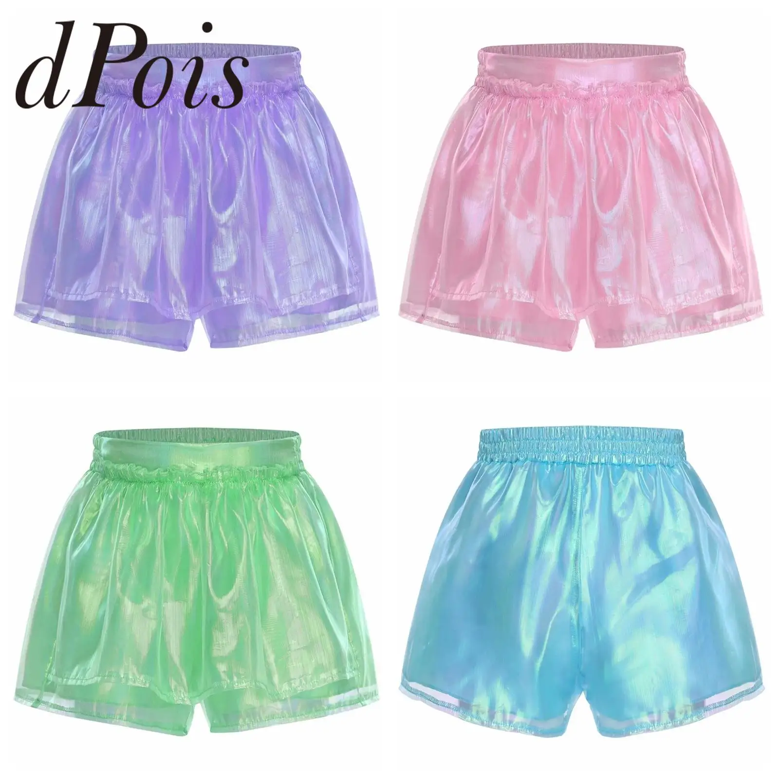 

Children Hot Pants Glossy Shorts Fashion Girls Shiny Shiny Dance Culottes Rave Party Hiphop Streetwear Stage Performance Costume