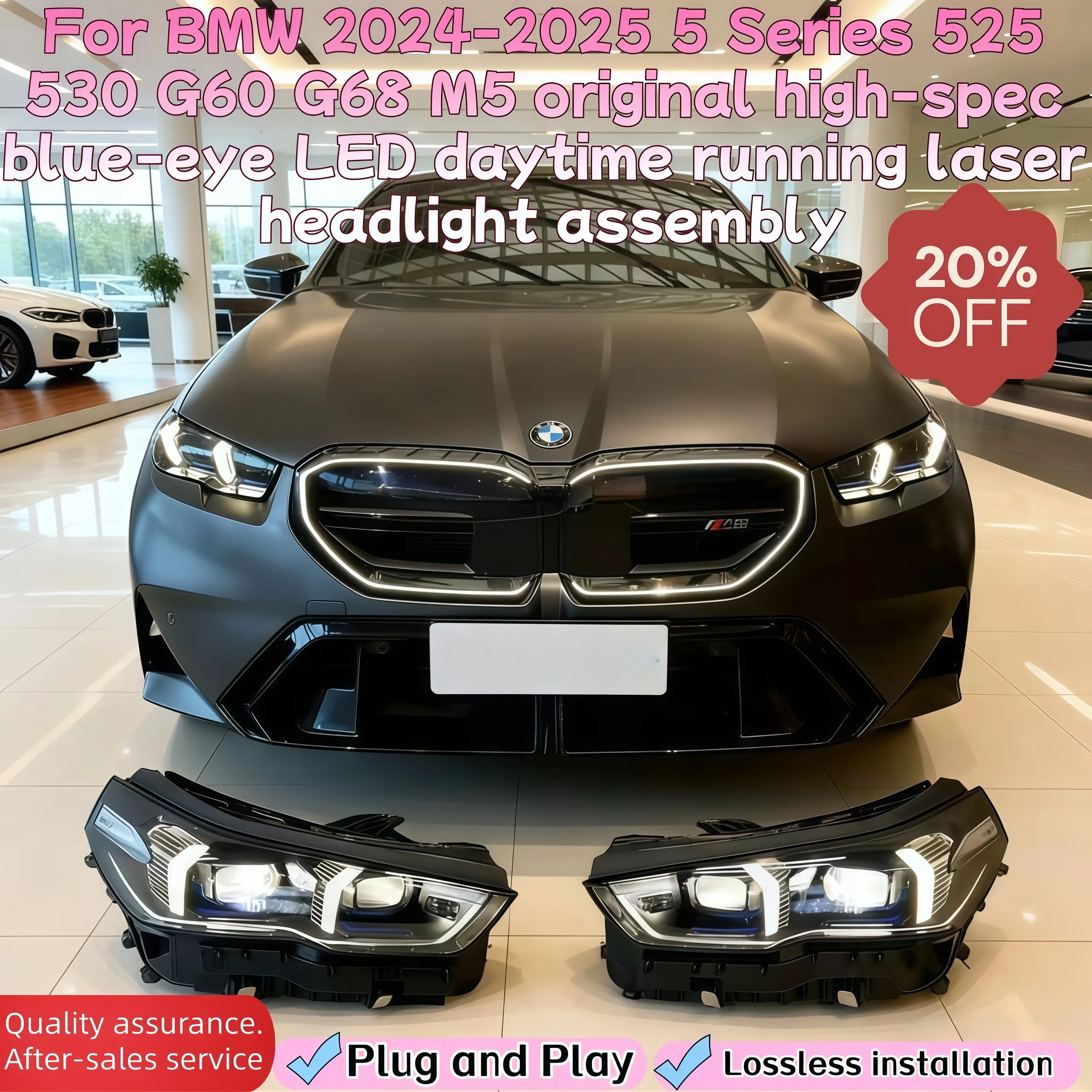 

Подходит для BMW 2024-2025 5 серии 525 530 G60 G68 M5, оригинальные светодиодные дневные ходовые лазерные фары с синим глазом в сборе