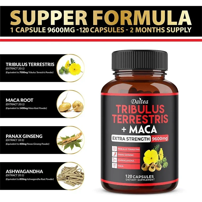 Daitea Tribulus + Maca Extract Capsules - Extra Strength 9600 Mg - Energy, Endurance & Natural Energy Non-GMO