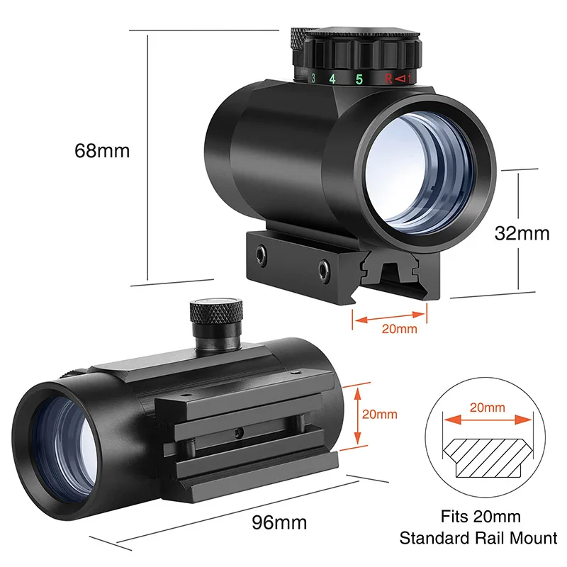 

Red Green Dot Sight Tactical Scope Reflex Sight with Lens Cap Hunting Riflescope Optics Scope 11/20mm Picatinny Rail Mount